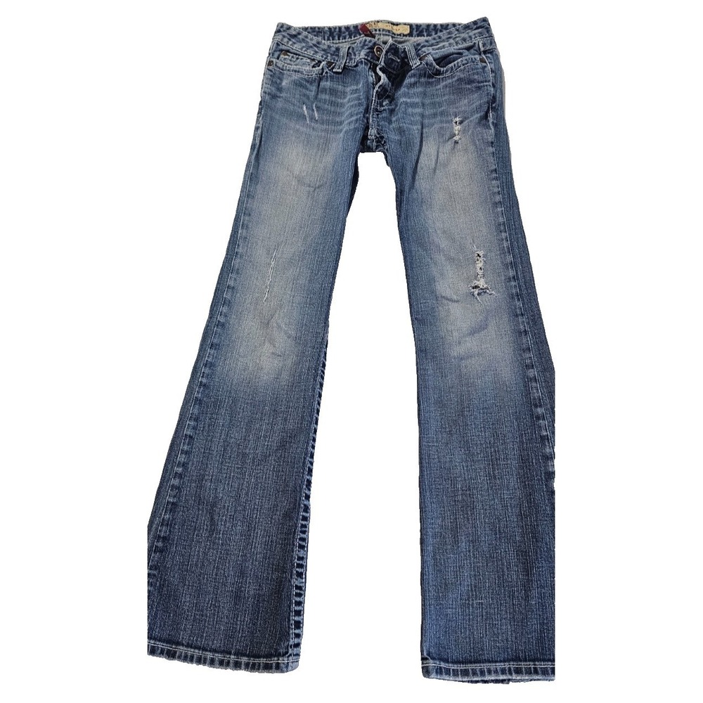 BKE Stella Womens 31R Medium Wash Bootcut Jeans Distressed Stretch Denim - Picture 1 of 4